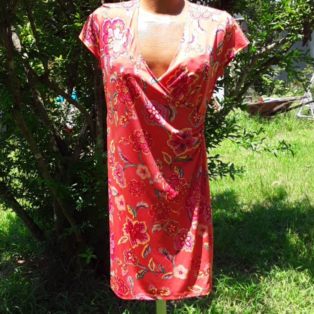 Jones New York  orange floral dress size Large